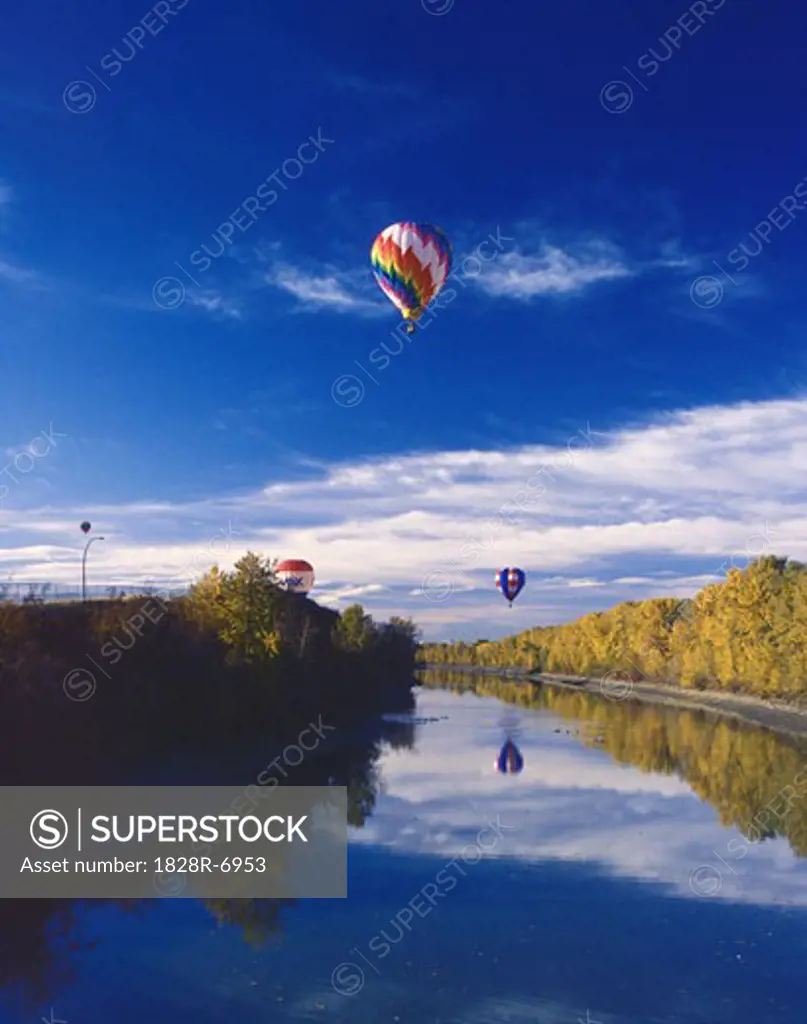 Balloons over River, Calgary, Alberta   