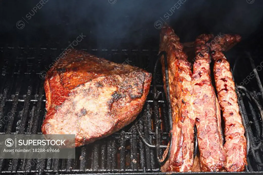 Close-up of Meat on the Barbecue
