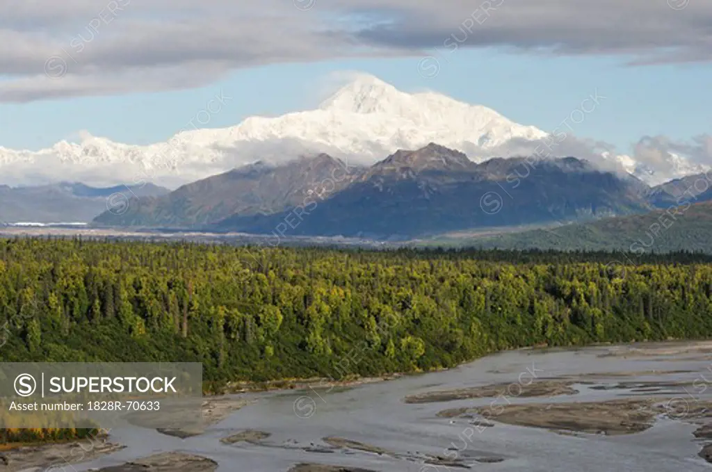 Mount McKinley and Chulitna River, Denali National Park and Preserve, Alaska, USA