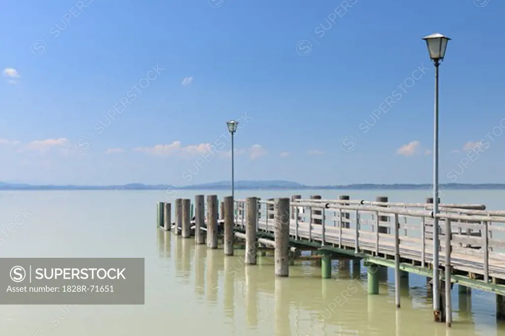 Dock on Lake Chiemsee, Chieming, Bavaria, Germany