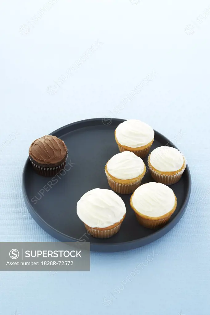 Chocolate Cupcake Seperated from Vanilla Cupcakes