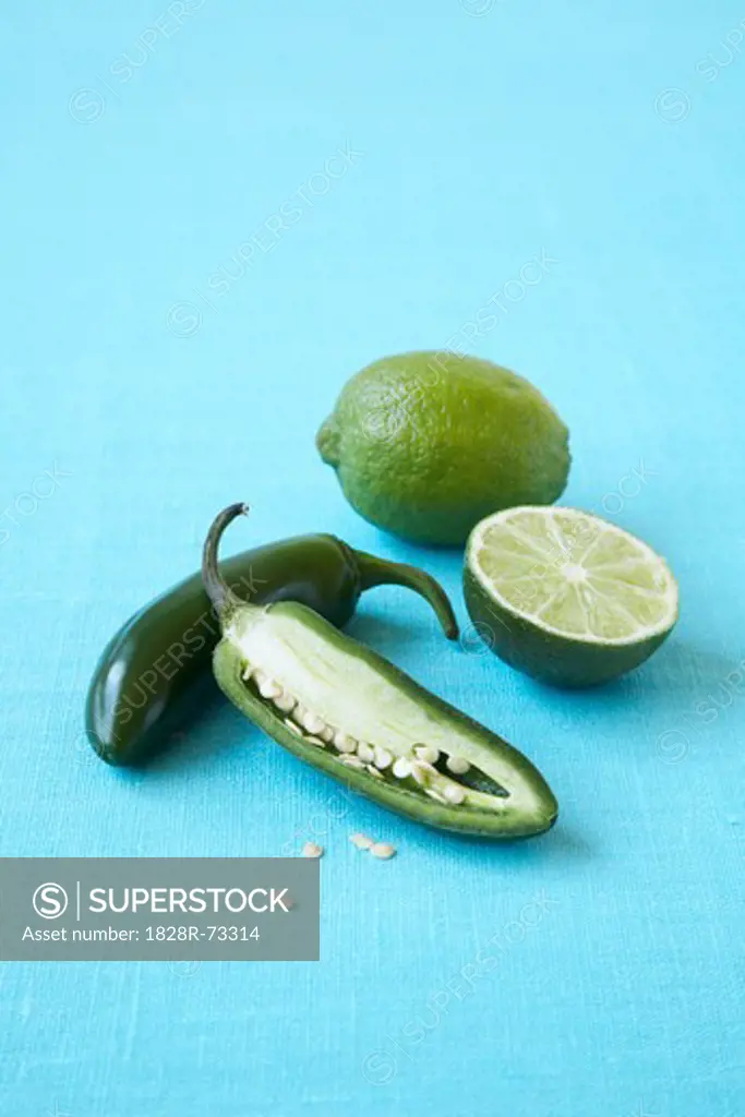 Still Life of Jalapeno Peppers and Limes
