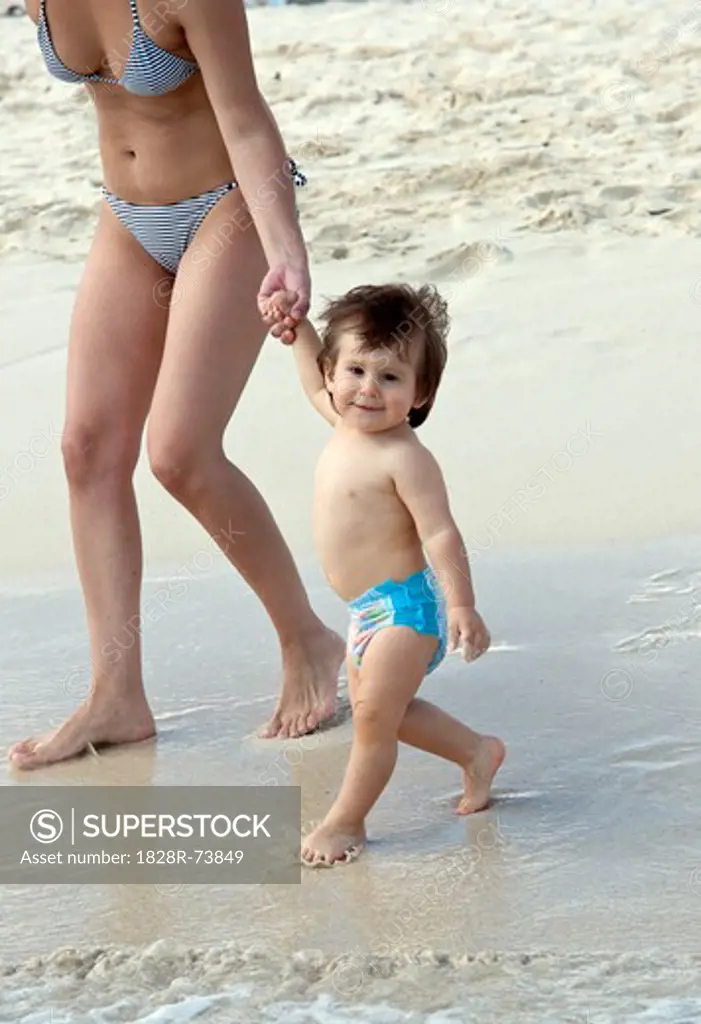 Mother and Son at Beach, Mexico