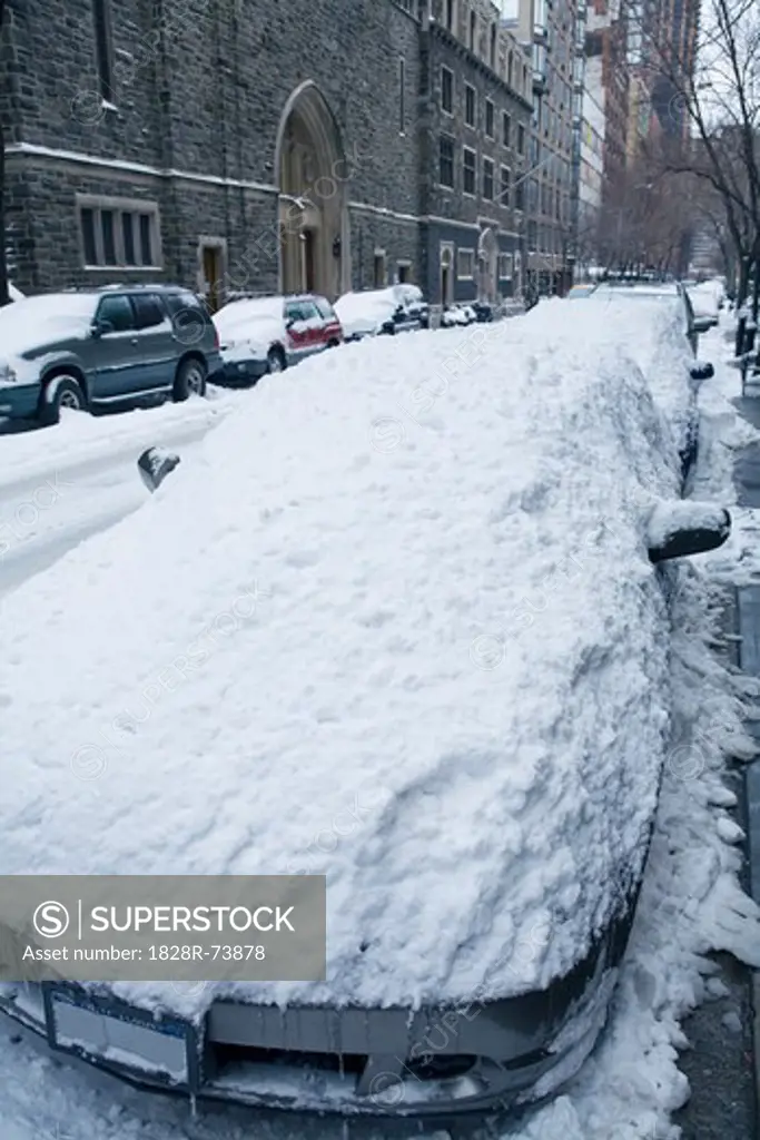 Snow Covered Parked Car, New York City, New York, USA