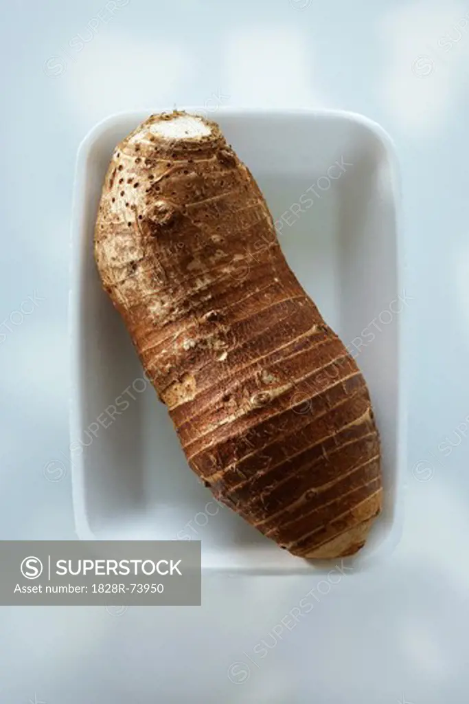 Raw Whole Taro Root in a Styrofoam Container