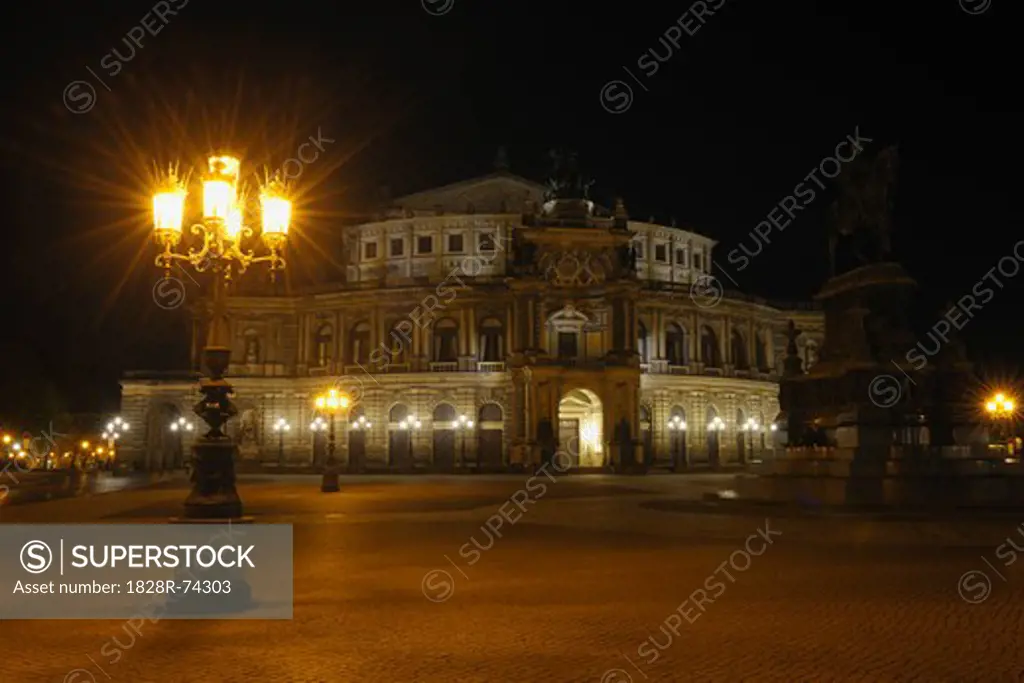 Semper Opera House at Night, Theaterplatz, Dresden, Saxony, Germany