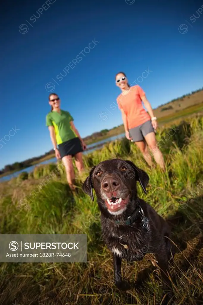 Two Women With Their Dog, Near Steamboat Springs, Colorado, USA