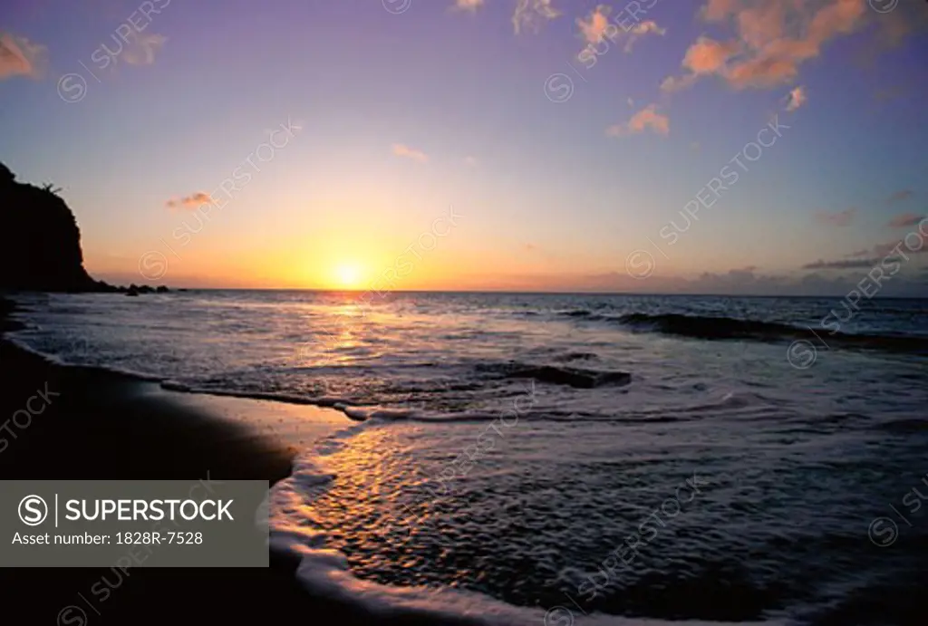 Sunset and Beach, Montserrat, Leeward Islands   