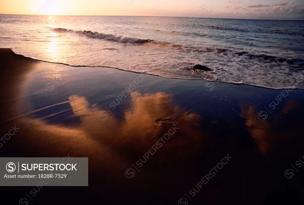 Beach at Sunset, Montserrat, Leeward Islands, Lesser Antilles   