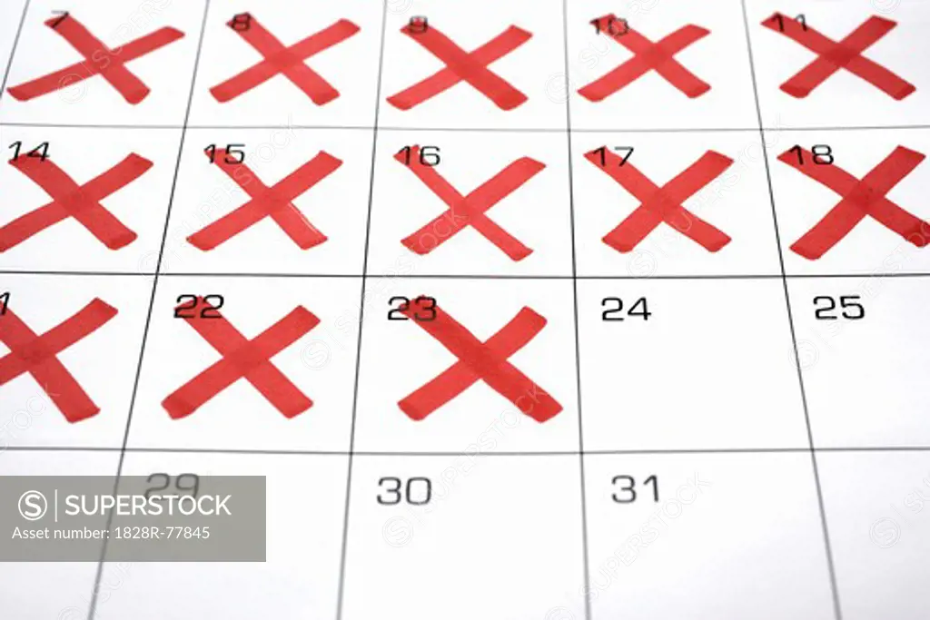 Calendar with X's up to the 24th