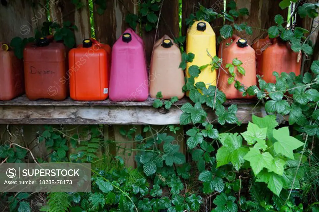 Empty Gas Containers on Shelf