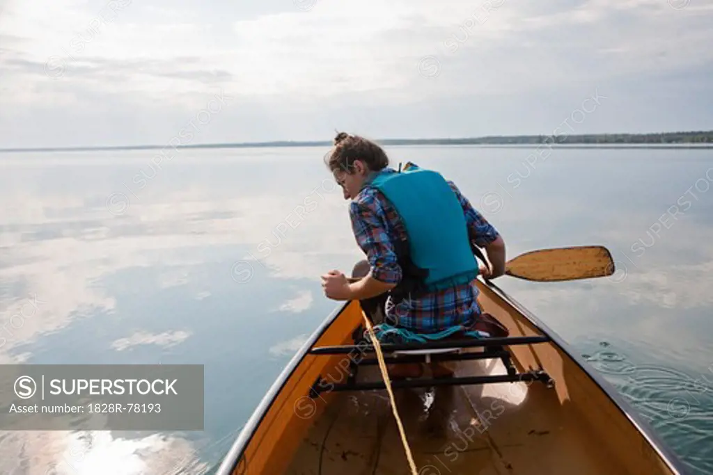 Woman Canoeing, Clearwater Lake, Clearwater Lake Provincial Park, Manitoba, Canada