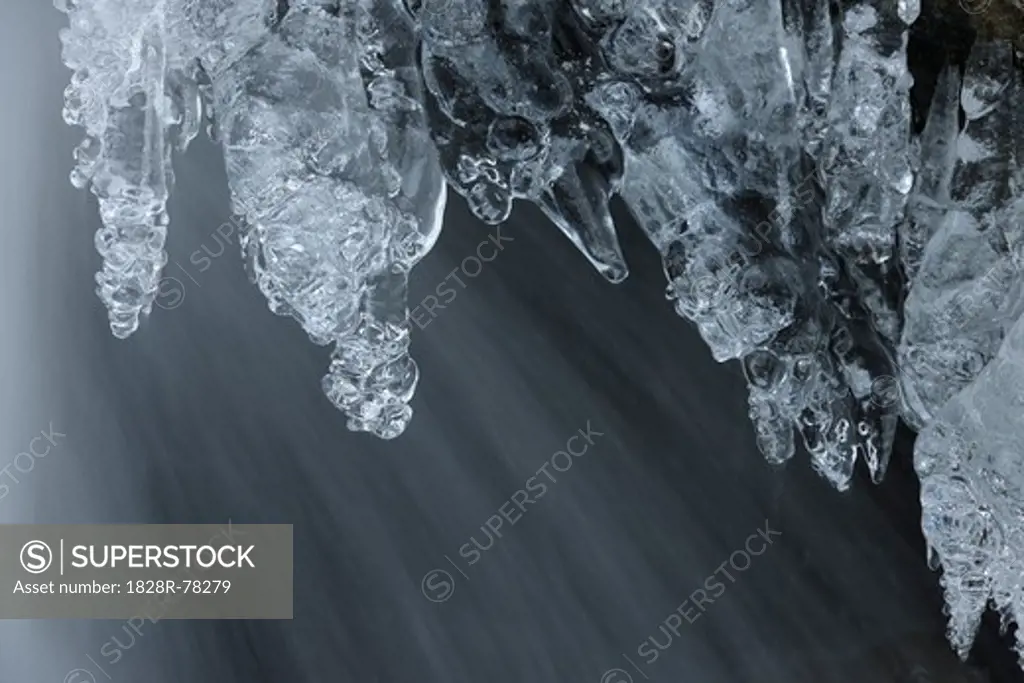 Close-Up of Ice in Stream, Odenwald, Hesse, Germany