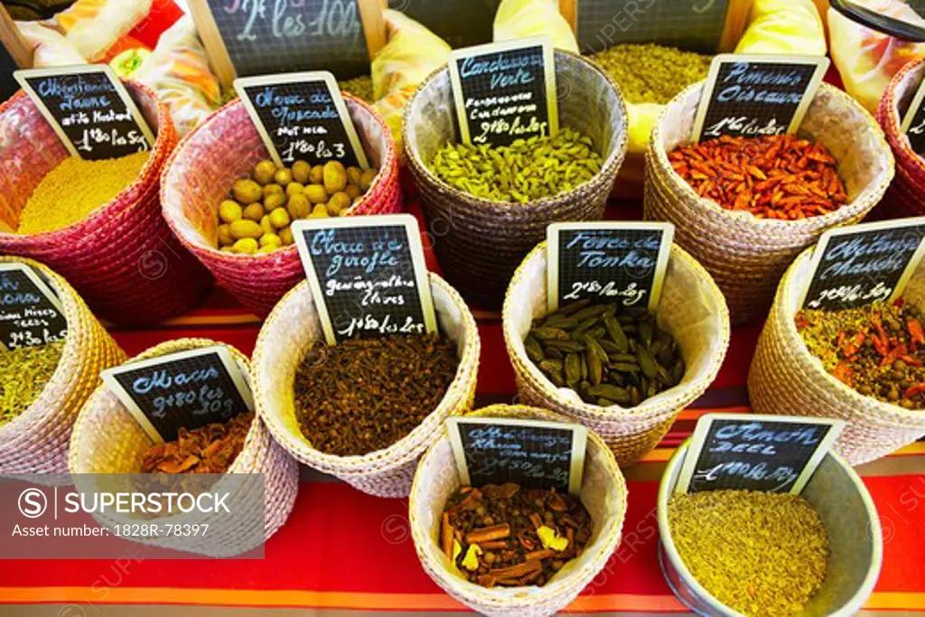 Spices at Market, Carcassonne, Aude, Languedoc-Roussillon, France