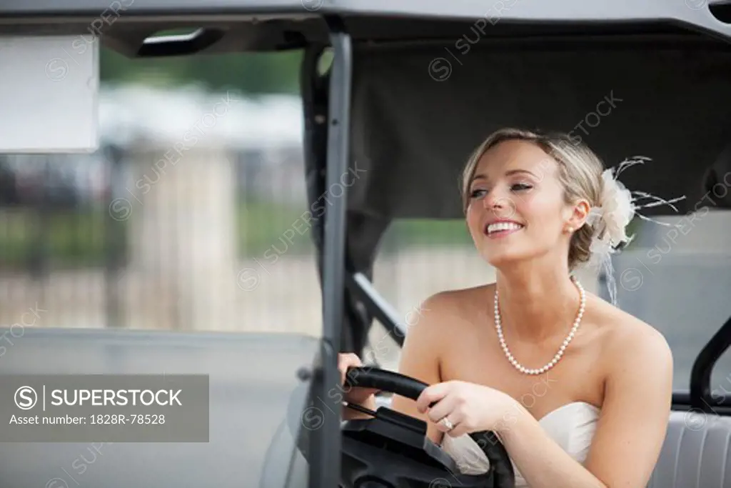 Bride Driving Golf Cart, Eagles Nest Golf Club, Vaughan, Ontario, Canada
