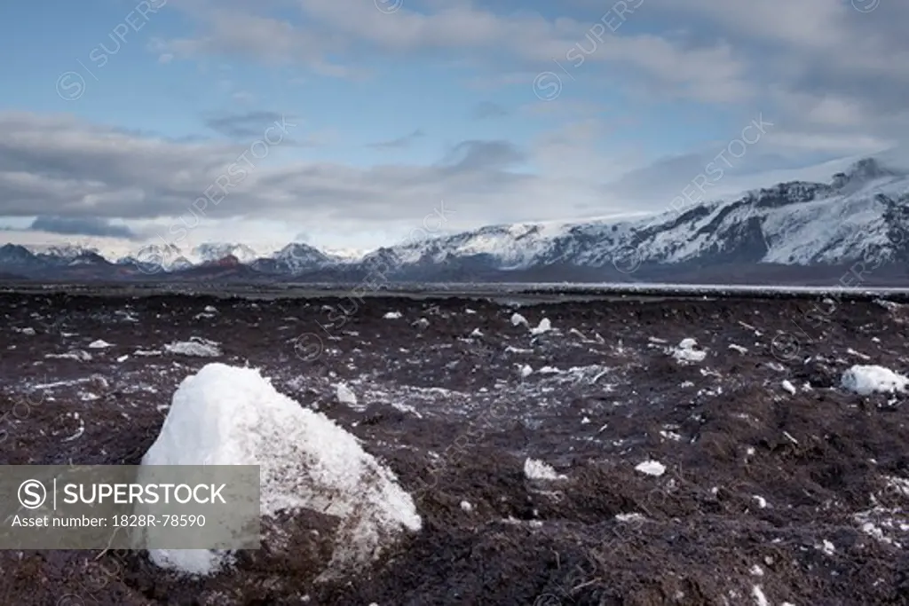 Ash and Ice, Aftermath of Volcanic Eruption in Eyjafjallajokull and Flooding of Markarfljot, Iceland