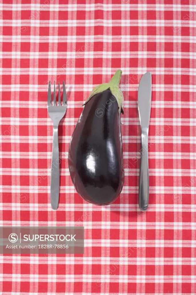 Eggplant with Fork and Knife