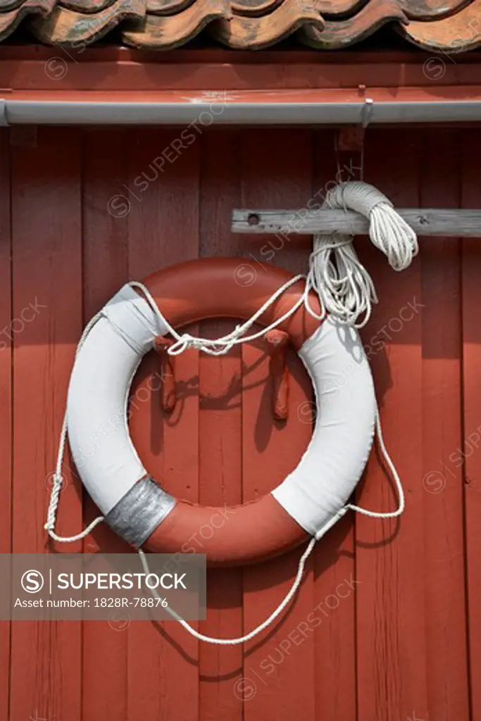 Life Ring Hanging on Wall, Vest-Agder, Southern Norway, Norway