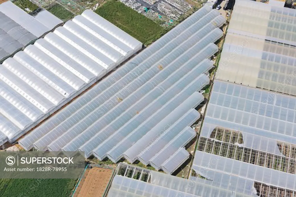 Aerial View of Greenhouse Rooftops, Cadiz province, Andalusia, Spain