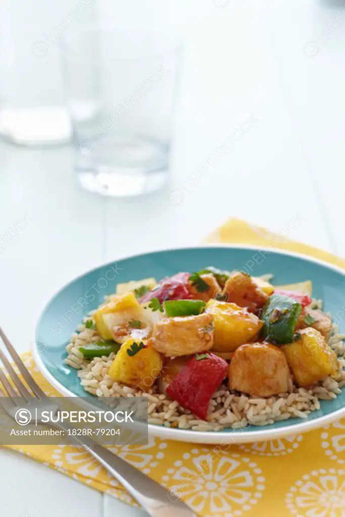 Sweet and Sour Chicken with Peppers on Brown Rice