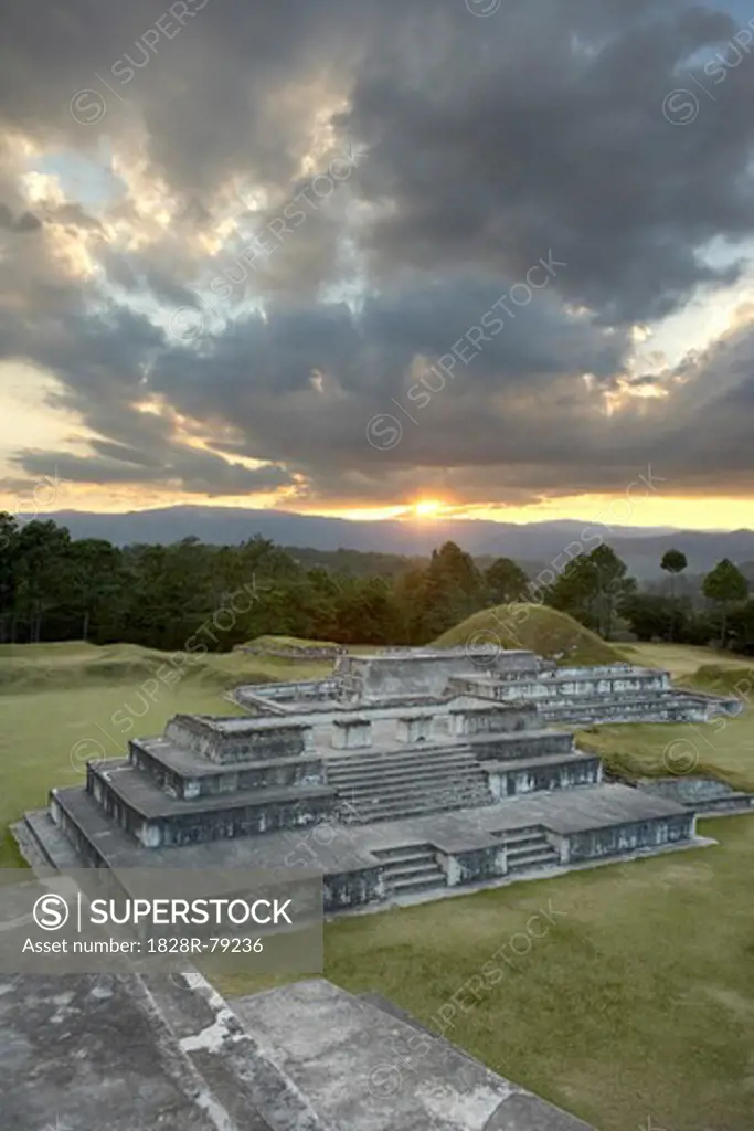 Sunset Over Mayan Ruins, Zaculeu, Huehuetenango, Huehuetenango Department, Guatemala