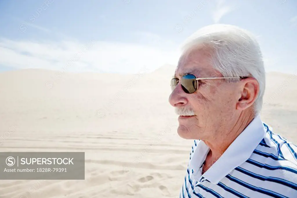 Portrait of Man in the Desert, Imperial Sand Dunes Recreation Area, California, USA