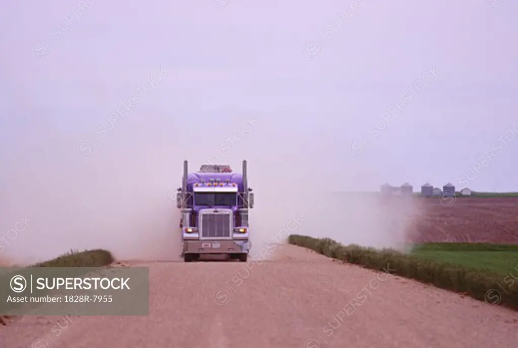 Transport Truck on Dirt Road, Saskatchewan, Canada   