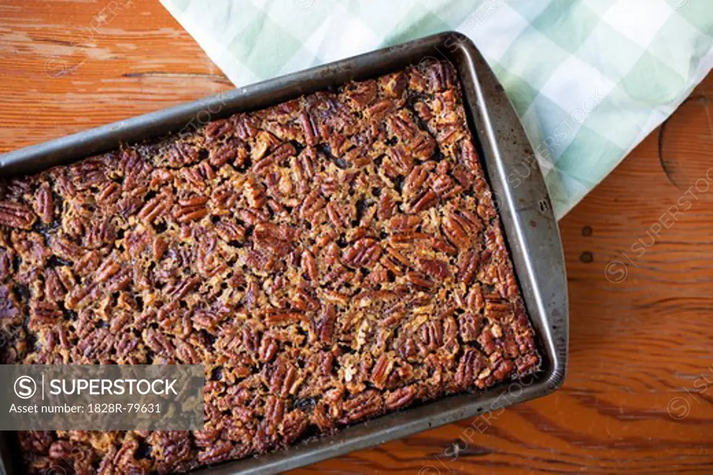 Pan of Gluten-free Pecan Pie Squares Cooling on the Table, Vancouver, British Columbia, Canada