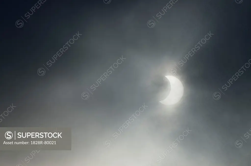 Partial Solar Eclipse, Near Albstadt, Swabian Alps, Baden-Wurttemberg, Germany