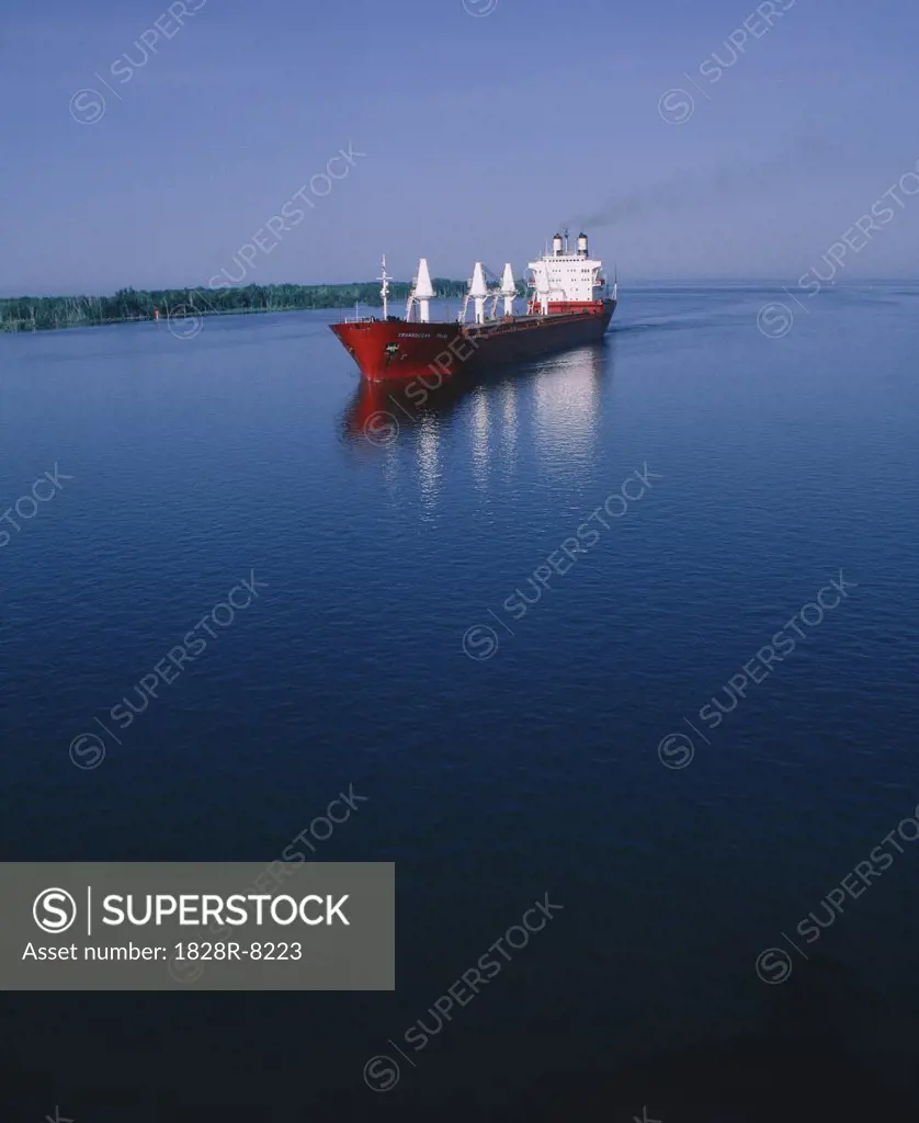 Ship at Entrance to Lake St. Louis, St. Lawrence Seaway, QC, Canada   