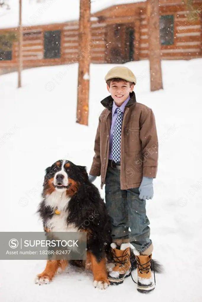 Boy with Dog, Frisco, Summit County, Colorado, USA