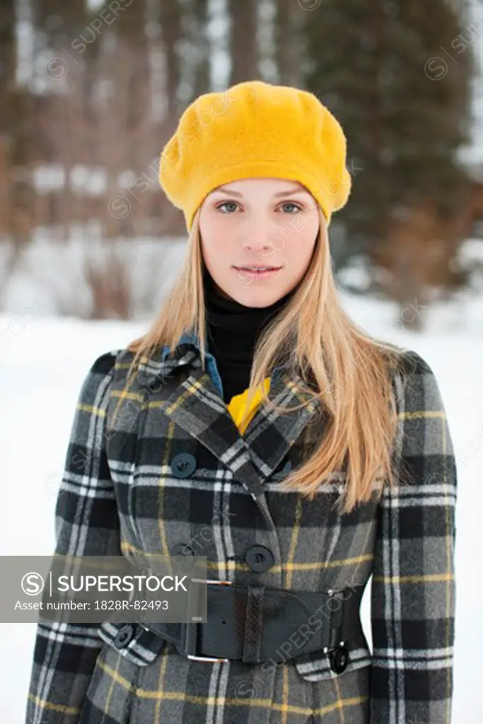 Woman in Wearing Yellow Beret, Frisco, Summit County, Colorado, USA