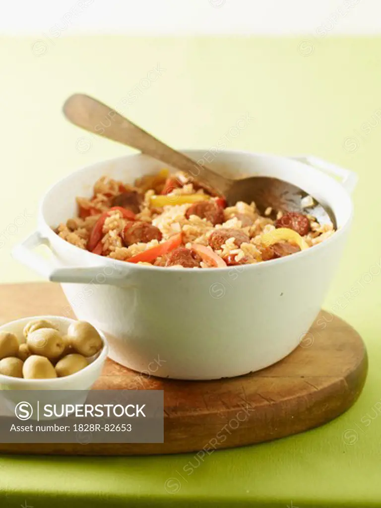 Spanish Rice and Bowl of Olives