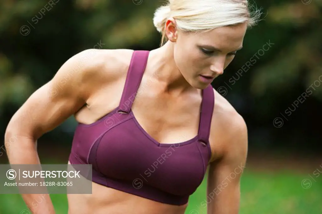 Close-up of Woman wearing Workout Clothes, Seattle, Washington, USA