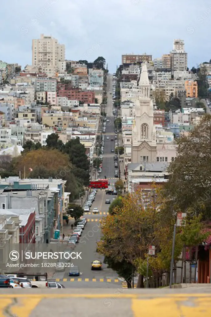 Filbert Street looking southwest towards Saints Peter and Paul Church, San Francisco, California, USA