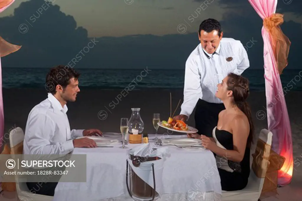 Couple Dining on Beach, Reef Playacar Resort and Spa, Playa del Carmen, Mexico