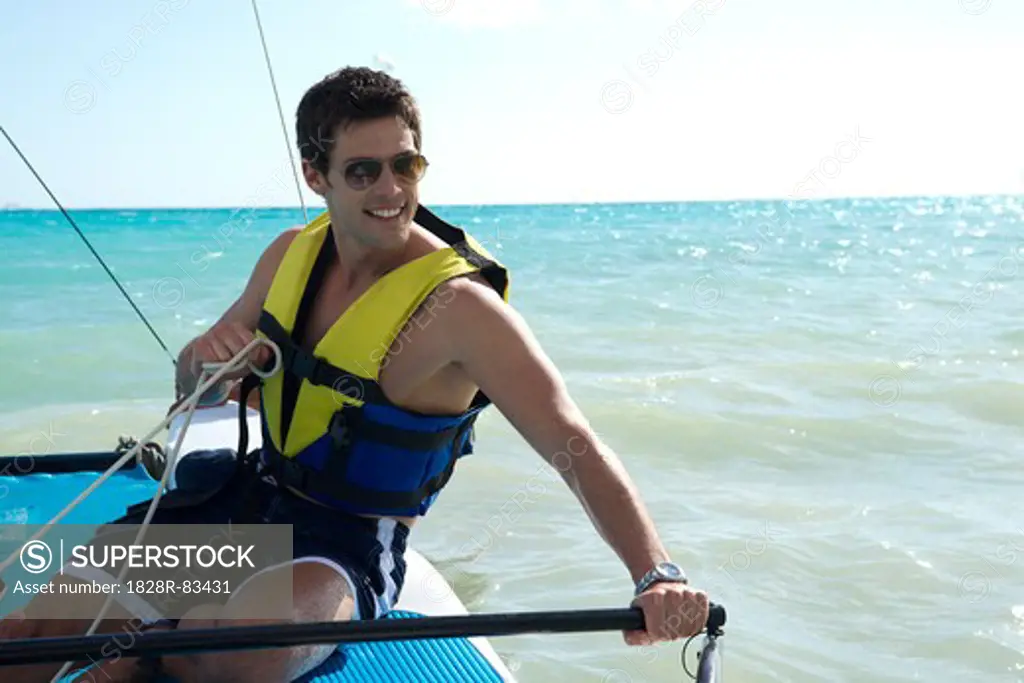 Man Sailboating, Reef Playacar Resort and Spa Hotel, Playa del Carmen, Quintana Roo, Yucatan Peninsula, Mexico