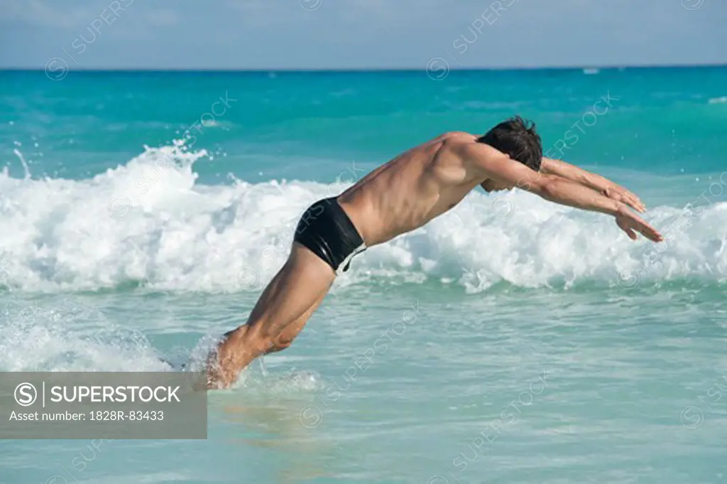 Man Swimming, Reef Playacar Resort and Spa Hotel, Playa del Carmen, Quintana Roo, Yucatan Peninsula, Mexico