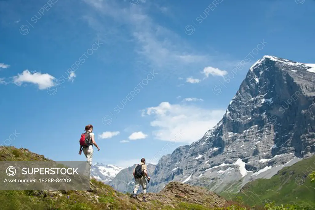 Couple Hiking, Berense Oberland, Eiger Peak, North Face, Switzerland