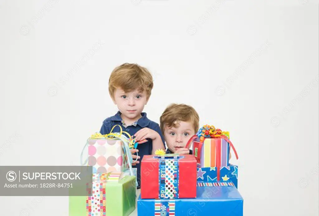 Twin Boys with Birthday Presents