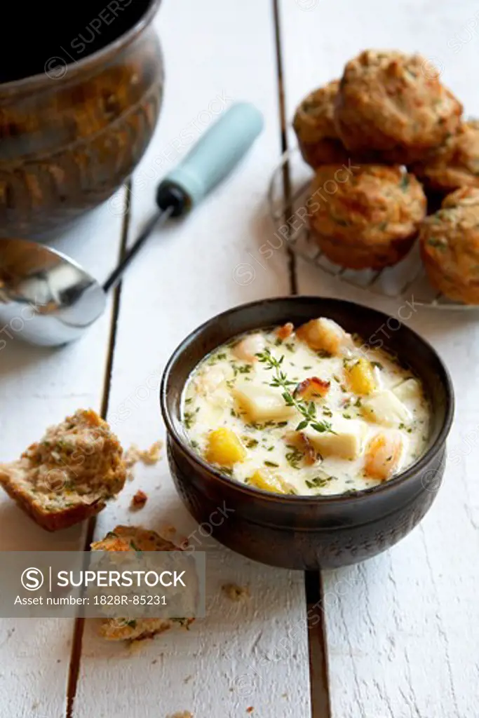 Seafood Chowder and Biscuits