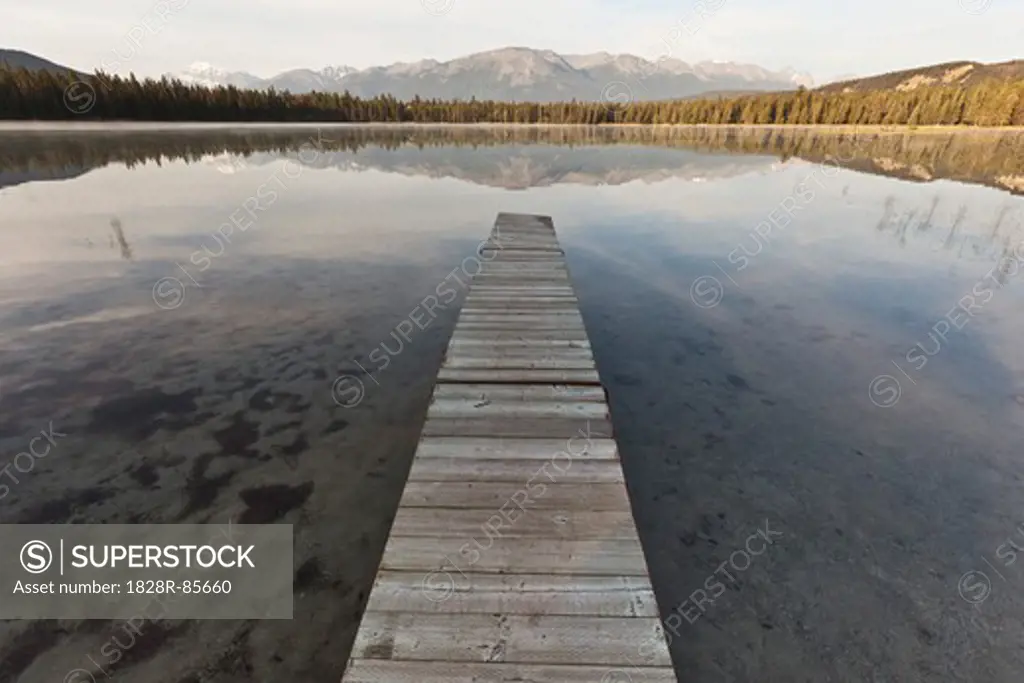 Dock on Lake Edith, Jasper National Park, Alberta, Canada