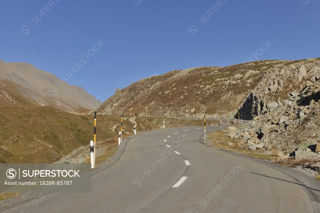 Road, Alp Nova, Albula Pass, Canton of Graubunden, Switzerland