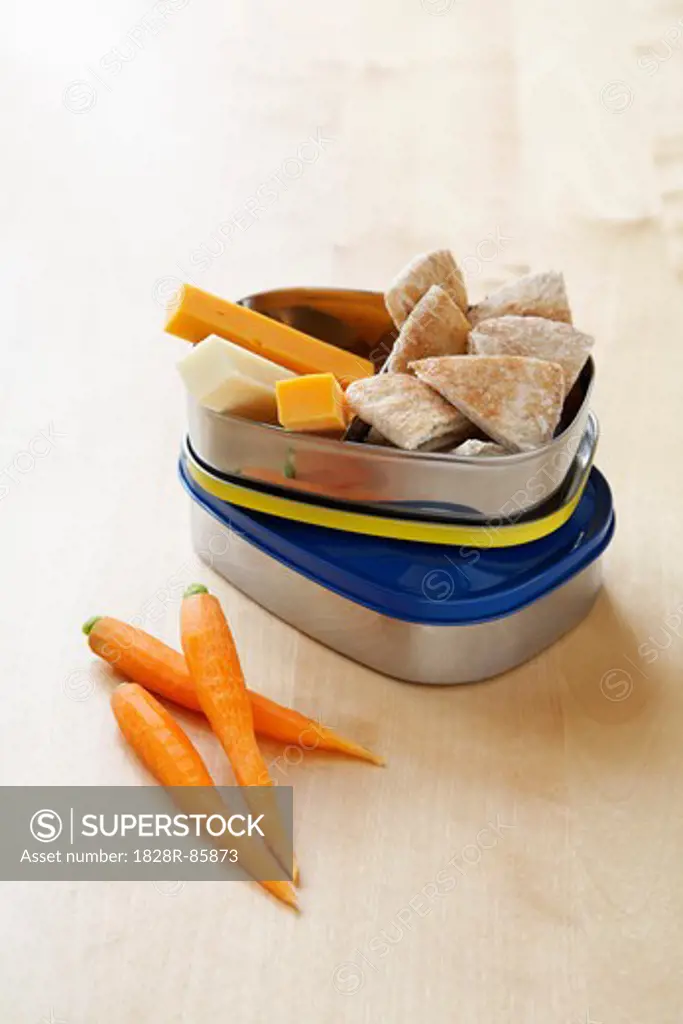 Healthy Snacks, Carrots, Cheese and Pita Bread