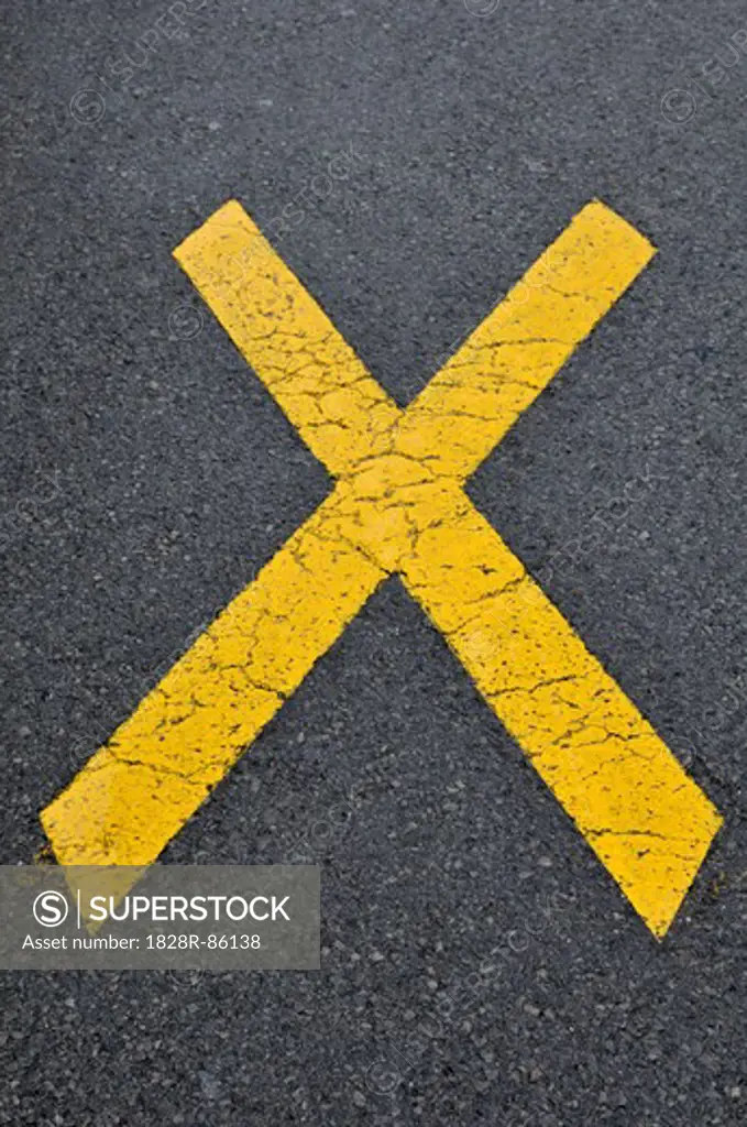 Yellow, X Marking on Road, Alps, France