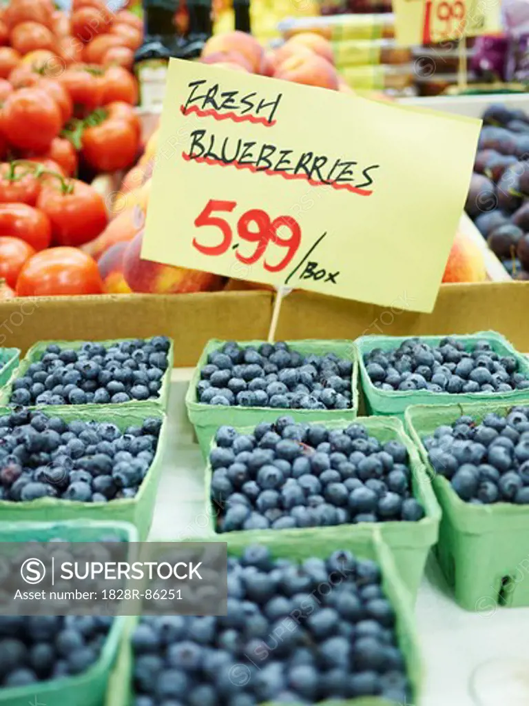 Boxes of Blueberries at Market