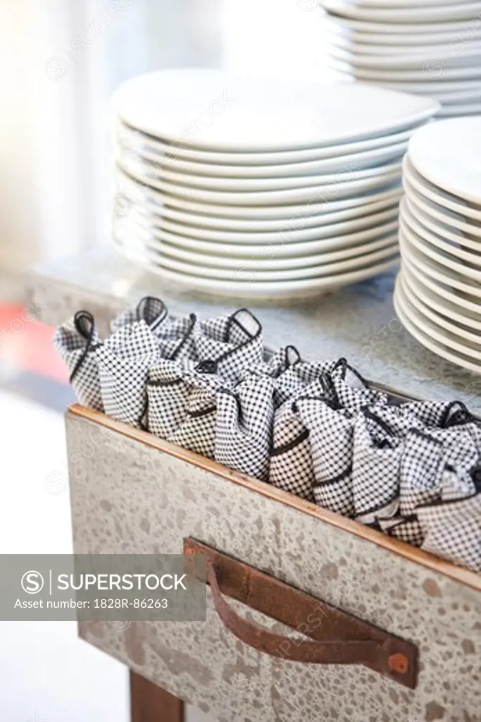 Plates and Napkin Wrapped Cutlery, Ontario, Canada
