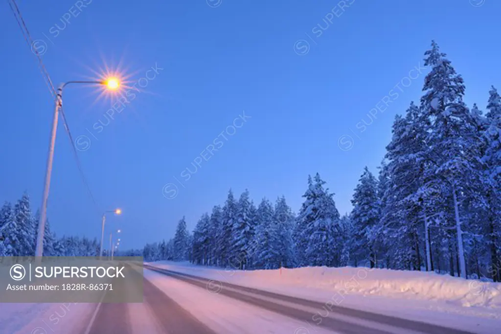 Road in Winter, Kuusamo, Northern Ostrobothnia, Finland
