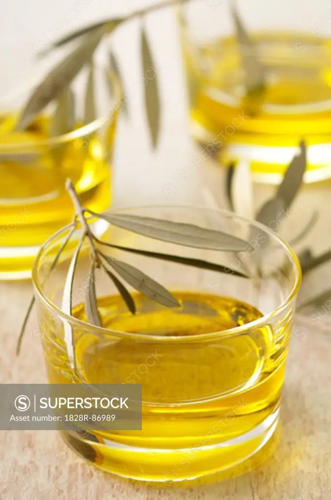 Close-up of Glasses of Olive Oil