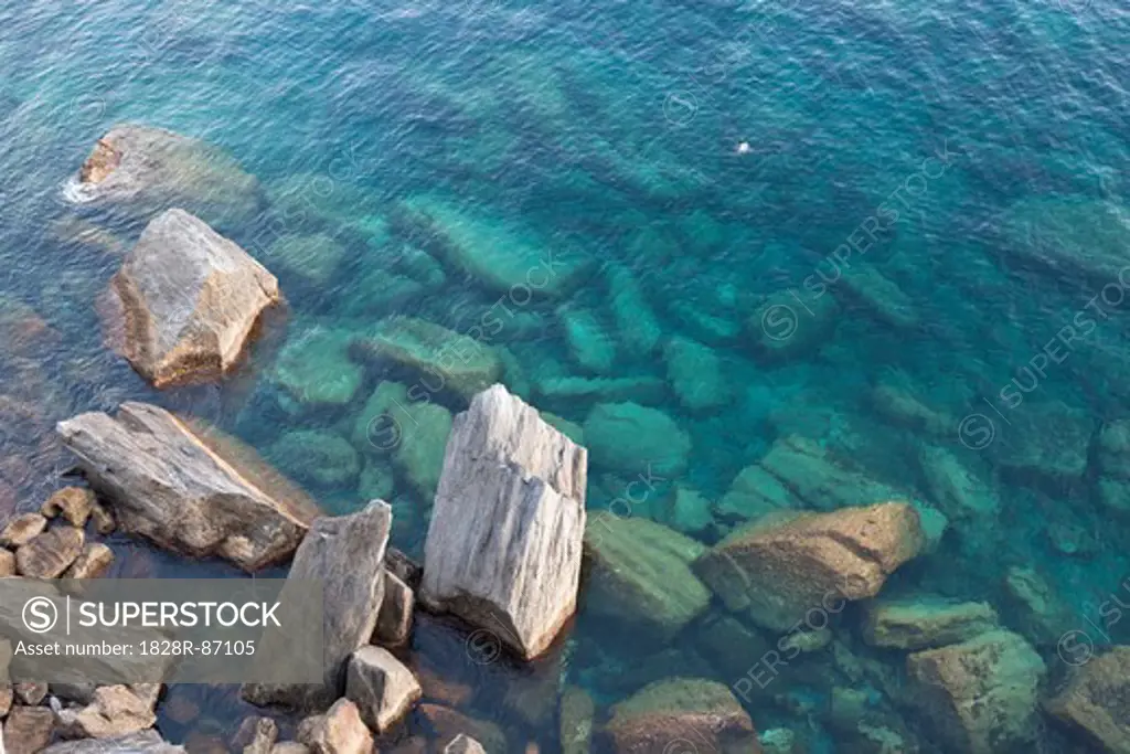 Shoreline, Riomaggiore, Cinque Terre National Park, Cinque Terre, Province of La Spezia, Liguria, Italy